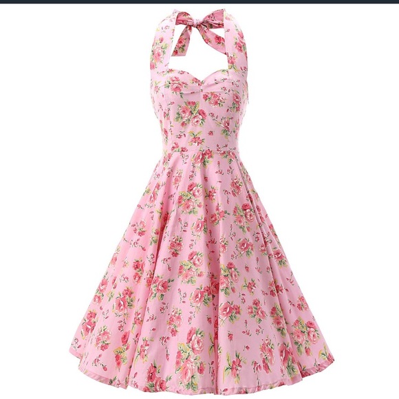 Pink vintage style halter dress - Picture 2 of 8
